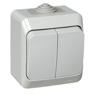 ЭТЮД Выключатель двухклавишный наружный IP44 серый (Systeme Electric) BA10-042C