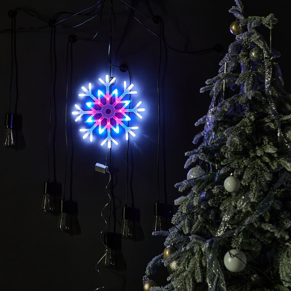Фигура светодиодная Снежинка 40х40 см подвесная 48 светодиодов красный синий прозрачный провод MULTI IP20 SNOWFLAKE (Uniel) UL-00001403