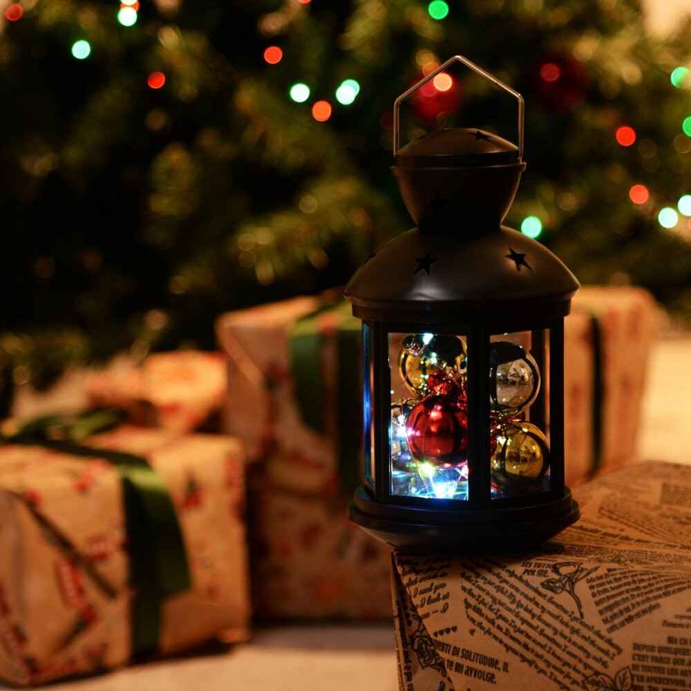 Фонарь со светодиодной гирляндой внутри на батарейке (в комплект не входит) 10 светодиодов RGB свет Режим мигания черный корпус 12х20 см ULD-L1220-010/DTB/RGB BLACK (Uniel) UL-00002309