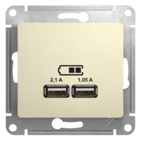 Розетка GLOSSA USB 5В/2100мА 2х5В/1050мА механизм бежевый (Systeme Electric) GSL000233