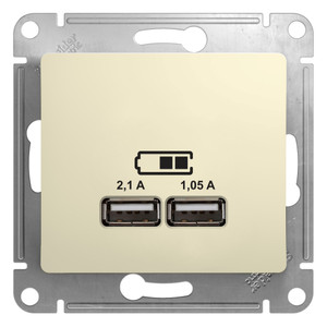 Розетка GLOSSA USB 5В/2100мА 2х5В/1050мА механизм бежевый (Systeme Electric) GSL000233