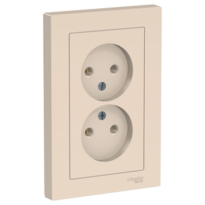 Розетка ATLASDESIGN двойная без заземления 16А в сборе бежевый (Systeme Electric) ATN000220