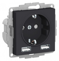 Розетка ATLASDESIGN 16А+USB  A+A, механизм, КАРБОН (Systeme Electric) ATN001030
