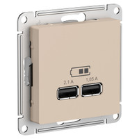 ATLASDESIGN USB РОЗЕТКА A+A, 5В/2,1 А, 2х5В/1,05 А, механизм, ПЕСОЧНЫЙ (Systeme Electric) ATN001233