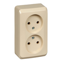 ЭТЮД Розетка двойная наружная без заземления без шторок бежевая (Systeme Electric) PA16-005K