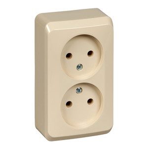 ЭТЮД Розетка двойная наружная без заземления без шторок бежевая (Systeme Electric) PA16-005K