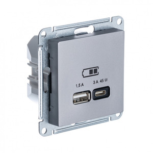 ATLASDESIGN USB РОЗЕТКА A + тип-C 45W высокоскор.заряд. QC, PD, механизм, СТАЛЬ (Systeme Electric) ATN000929