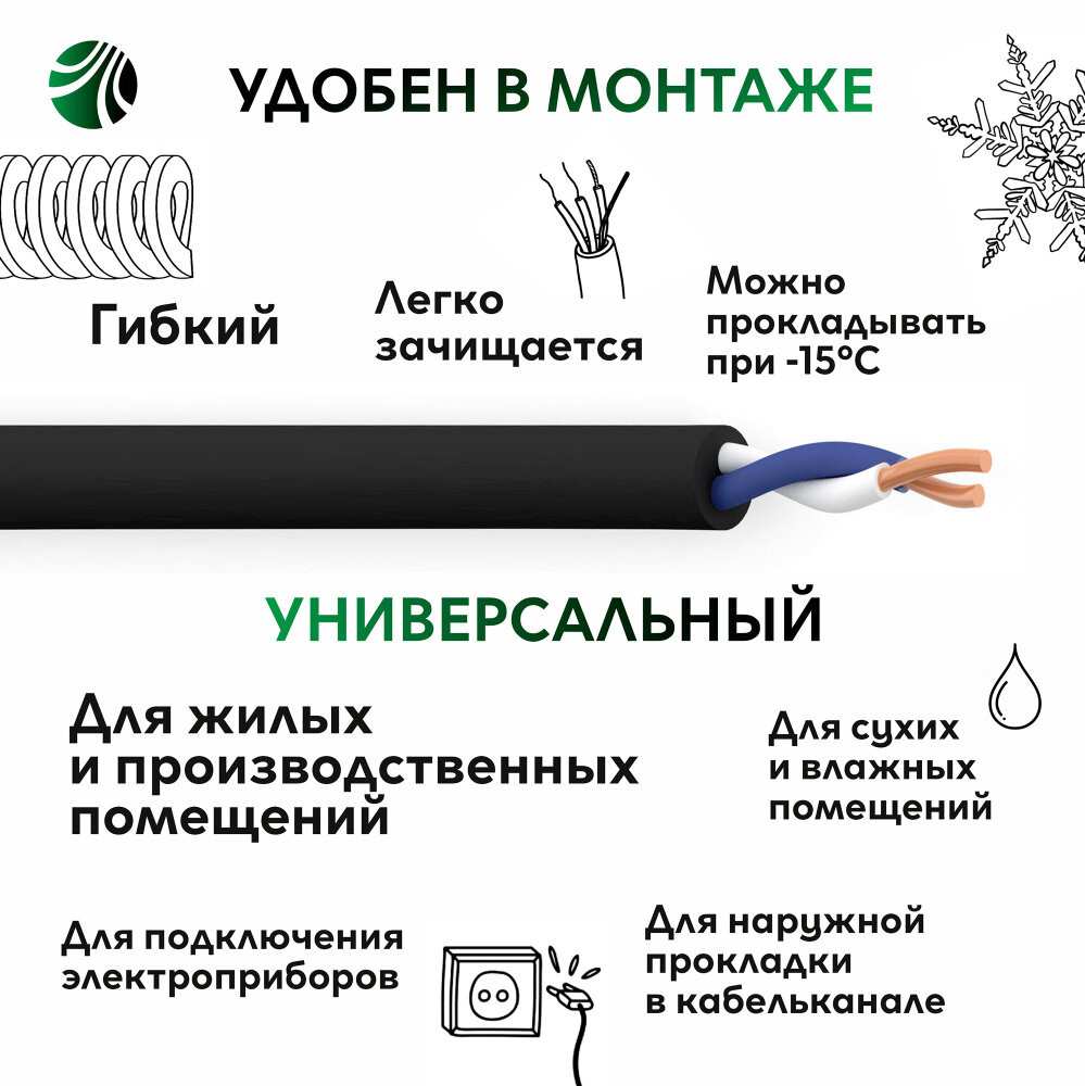Кабель силовой ВВГнг-LS 2х2.5(А) ТРТС (Ореол)