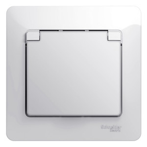 GLOSSA Розетка с заземлением со шторками с крышкой белая в сборе IP20 (Systeme Electric) GSL000146