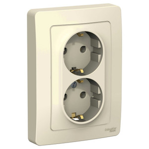 BLANCA скрытой установки розетка двойная с заземлением без шторок, 16А, 250В, молочный (Systeme Electric) BLNRS001022