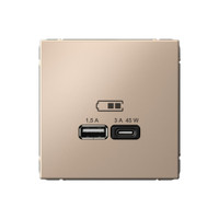 ARTGALLERY USB розетка A + тип-C 45Вт высокоскор.заряд. QC, PD, механизм, песочный (Systeme Electric) GAL001229