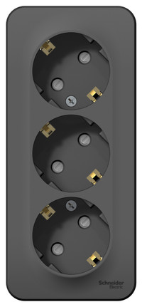 Розетка BLANCA наружная трехпостовая, с заземлением, со шторками, с изолирующей пластиной, 16А, 250В, антрацит (Systeme Electric) BLNRA011316