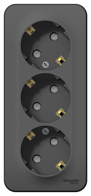 Розетка BLANCA наружная трехпостовая, с заземлением, со шторками, с изолирующей пластиной, 16А, 250В, антрацит (Systeme Electric) BLNRA011316