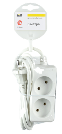 Удлинитель бытовой 2 розетки шнур 3м без заземления У2 (IEK) WYP10-06-02-03-N