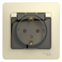 GLOSSA Розетка с заземлением со шторками с крышкой в сборе бежевая IP20 (Systeme Electric) GSL000246
