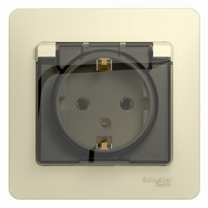 GLOSSA Розетка с заземлением со шторками с крышкой в сборе бежевая IP20 (Systeme Electric) GSL000246