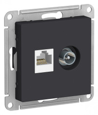 Розетка ATLASDESIGN двойная компьютерная+ТВ RJ45+TV категория 5E механизм карбон (Systeme Electric) ATN001089