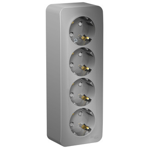 Розетка BLANCA наружная 4-я с заземлением со шторками с изоляционной пластиной 16А 250В алюминий (Systeme Electric) BLNRA011413