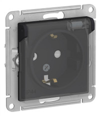 ATLASDESIGN AQUA РОЗЕТКА с заземлением со шторкамис прозрачной крышкой, 16А, IP44, механизм, КАРБОН (Systeme Electric) ATN441046
