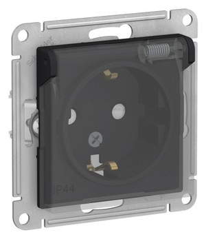 ATLASDESIGN AQUA РОЗЕТКА с заземлением со шторкамис прозрачной крышкой, 16А, IP44, механизм, КАРБОН (Systeme Electric) ATN441046