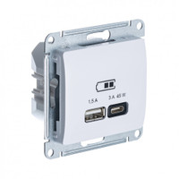 GLOSSA USB РОЗЕТКА A + тип-C 45W высокоскорост. зарядка QC, PD, механизм, БЕЛЫЙ (Systeme Electric) GSL000129
