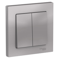 Выключатель двухклавишный ATLASDESIGN схема 5 10АХ в сборе алюминий (Systeme Electric) ATN000352