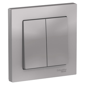 Выключатель двухклавишный ATLASDESIGN схема 5 10АХ в сборе алюминий (Systeme Electric) ATN000352