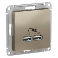 Розетка ATLASDESIGN USB 5В 1 порт x 2,1 А 2 порта х 1,05 А механизм шампань (Systeme Electric) ATN000533