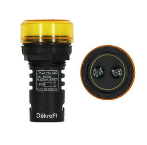 Лампа коммутационная ЛК-22 ADDS диам. 22мм LED желтая 220В AC/DC (Dekraft) 25120DEK