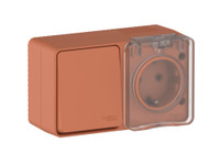 AtlasDesign PROFI IP54 О/У БЛОК: РОЗ. з/к со шт. 16А, ВЫКЛ.1-клав.10А, ТЕРРАКОТОВЫЙ (Systeme Electric) ATN547070