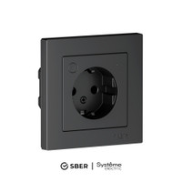 ATLASDESIGN SMART РОЗЕТКА с заземл., со шт., Zigbee, L+N, 16А, мех., КАРБОН (Systeme Electric) ATN001045Z