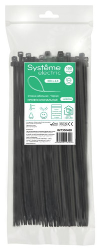 Стяжка кабельная MultiSet 300х4.8 Чёрная (100шт) (Systeme Electric) IMT30048B