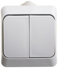 ЭТЮД Выключатель двухклавишный наружный IP44 серый (Systeme Electric) BA10-042C