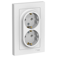 Розетка ATLASDESIGN двойная с заземлением 16А в сборе белый (Systeme Electric) ATN000124