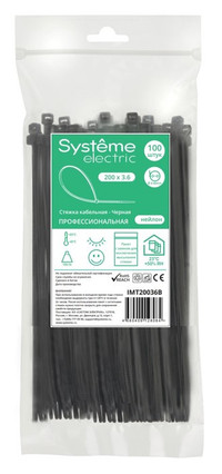 Стяжка кабельная MultiSet 200х3.6 Чёрная (100шт) (Systeme Electric) IMT20036B