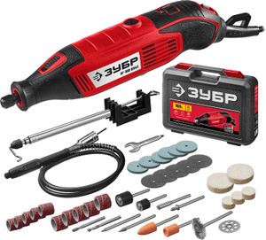 Гравер электрический, 160 Вт, 15000-35000 об/мин, набор насадок цанг и державок, гибкий вал, штатив, 41 предмет, кейс (ЗУБР) ЗГ-160 КН41