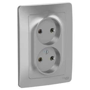 BLANCA скрытой установки розетка двойная без заземления без шторок, 16А, 250В, алюминий (Systeme Electric) BLNRS000023