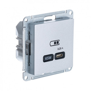 ATLASDESIGN USB РОЗЕТКА тип-C 65W высокоскор.заряд. QC, PD, механизм, АЛЮМИНИЙ (Systeme Electric) ATN000327