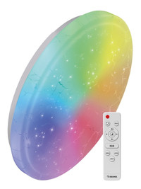 Светильник светодиодный ДБО-75 настенно-потолочный управляемый FROST-RGB 230В 3000-6500K 4400Лм 495x85мм с RGB подсветкой (Космос) KSFrosRGB75W