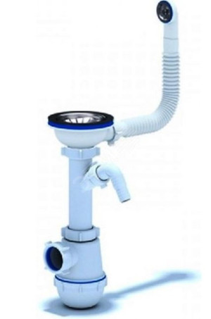 Сифон для мойки АНИ Грот 3 1/2'X40 c круглым переливом и отводом для стиральной машины с гибкой трубой 40х40/50 (АНИ пласт) A1042SA15