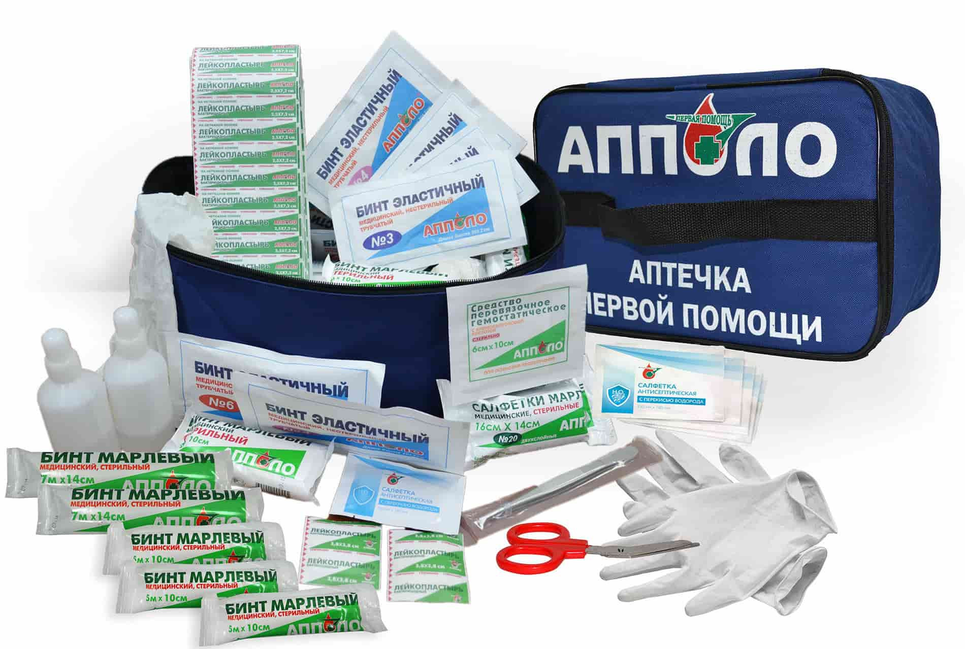 Аптечка первой помощи общего назначения для ОБРАЗОВАТЕЛЬНЫХ УЧРЕЖДЕНИЙ «АППОЛО» (в соответствии с письмом № 01-34-4995/11 от 05.09.2011г. ДЗ г. Москвы) до 15чел.(сумка)