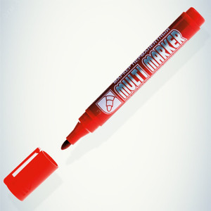 Маркер перманентный Multi Marker красный, пулевидный, 3мм (Crown) CPM-800