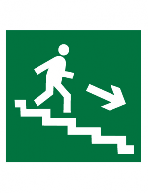 Знак эвакуационный E13 Направление к эвакуационному выходу по лестнице вниз (правосторонний) (Пленка 200 х 200)
