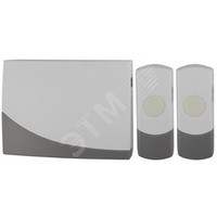 Звонок дверной беспроводной на батарейках 2 мелодии-отдельно для каждой кнопки 100м IP44 бело-серый 3АА/А23 C91-2 (ЭРА) Б0018998