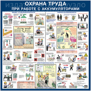 Стенд Охрана труда при работе с аккумуляторами (1000х1000х3мм, пластик)