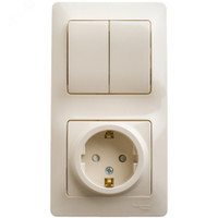 Блок: розетка с заземлением со шторками + выключатель двухклавишный бежевый (Systeme Electric) GSL000274
