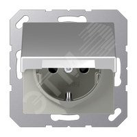 Розетка SCHUKO одинарная, с заземлением, с крышкой, без шторок, 16A, 250В  (механизм + накладка, без рамки). Серия- Eco Profi. Материал- термопласт. Цвет- алюминий (крашеный). (JUNG) EP421KLAL