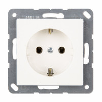 Розетка SCHUKO одинарная (механизм + накладка, без рамки), с заземлением, без шторок, 16A, 250Bт  с пружинными зажимами для проводов до 2,5 мм2. Серия- Eco Profi. Материал- термопласт. Цвет- белый. (JUNG) EP1420WW