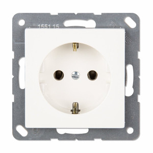 Розетка SCHUKO одинарная (механизм + накладка, без рамки), с заземлением, без шторок, 16A, 250Bт  с пружинными зажимами для проводов до 2,5 мм2. Серия- Eco Profi. Материал- термопласт. Цвет- белый. (JUNG) EP1420WW