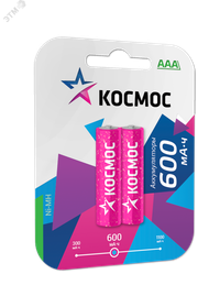 Аккумулятор 600мАч R03 NiMH 2BL (Космос) KOCR03NIMH(600MAH)